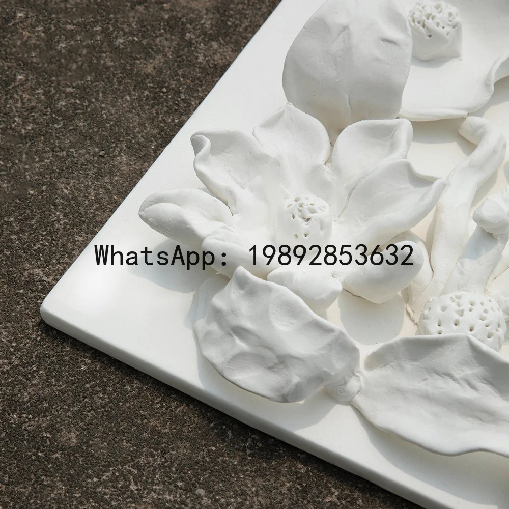 A21Ceramic Relief Flower Decoration Hand-decorated Hanging Pictures Background Wall Decoration Accessories