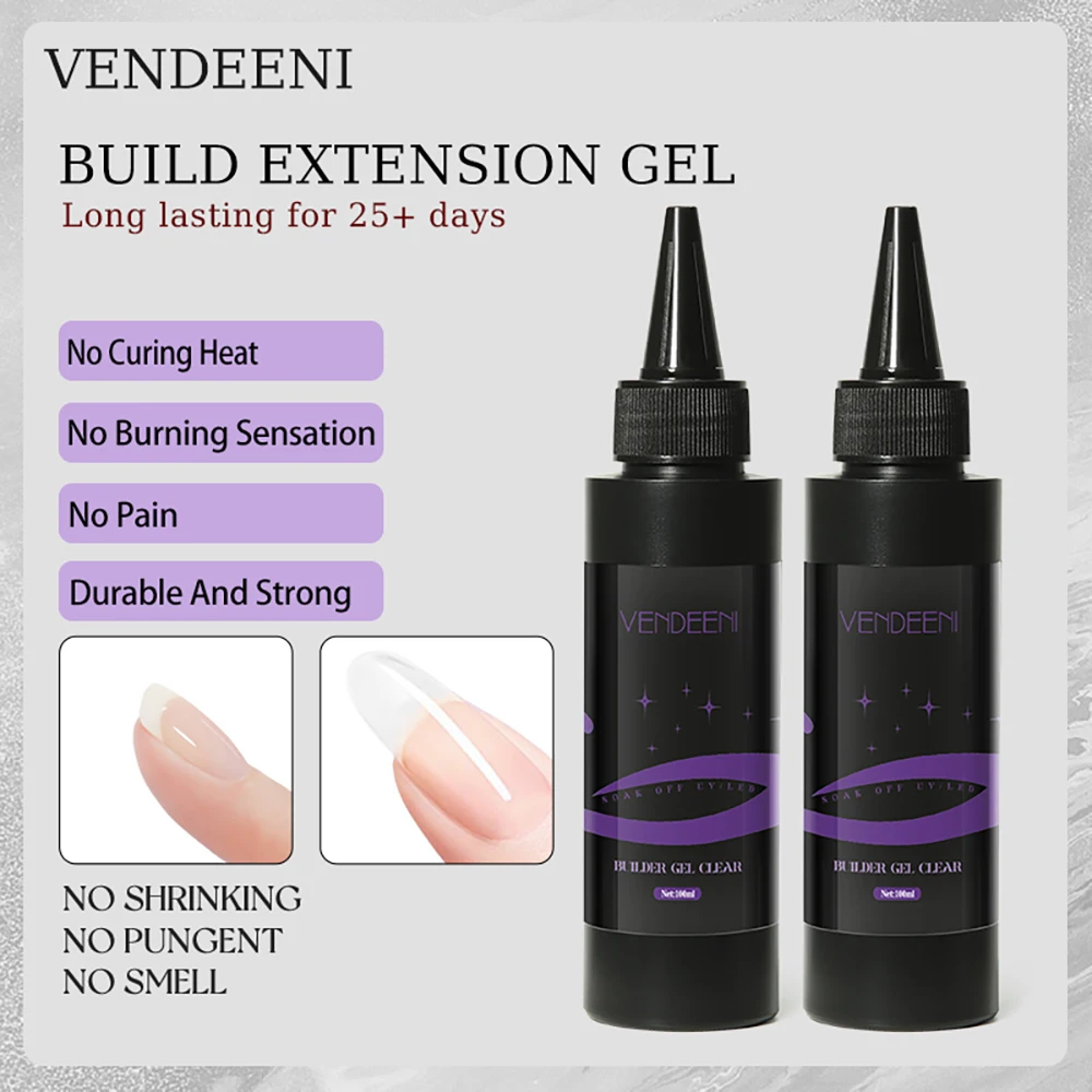 Vendeeni 17 Tipi Smalto per unghie gel funzionale UV Top Coat Base Coat Glitter Gel cromato Costruisci Gel di estensione Gel bianco nero 100ml