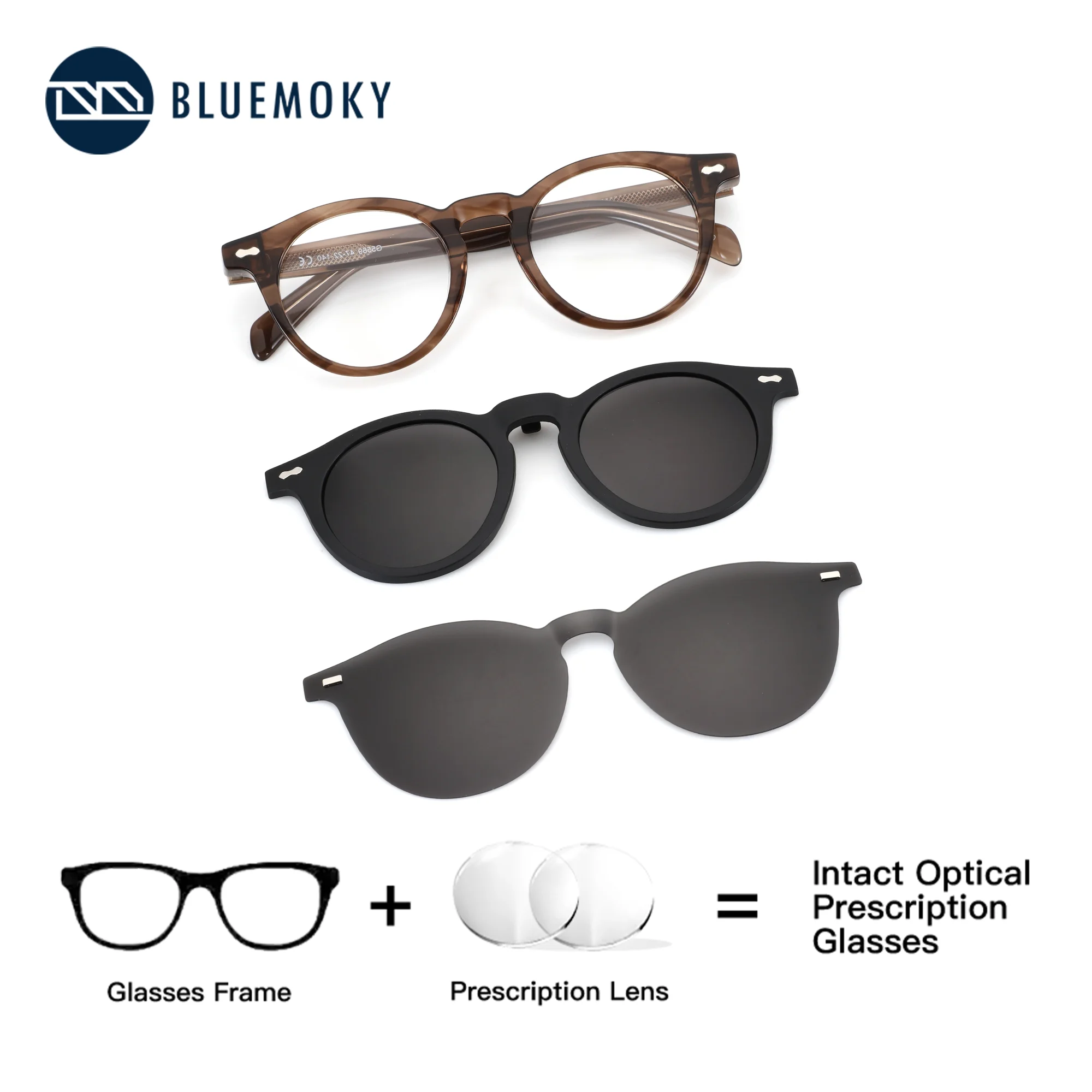 

BLUEMOKY Acetate Butterfly Round Prescription Glasses,Men's Vision Correction, Progressive Myopia Optical Lenses,Sunglasses Clip