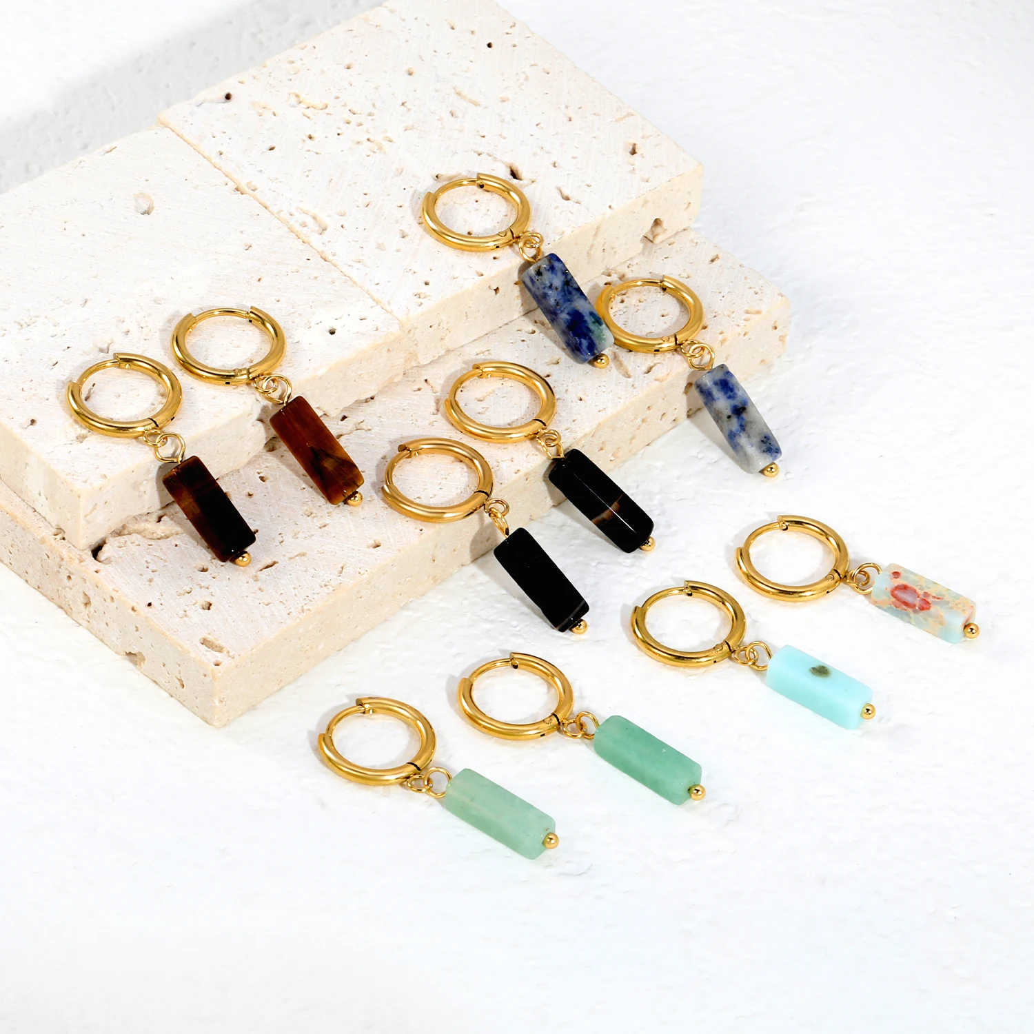 LUXUKISSKIDS Bohemia Summer Drop Pendients Square Natural Stone Dangling Earrings for Female Holiday Beach Trend Cushion Jewelry