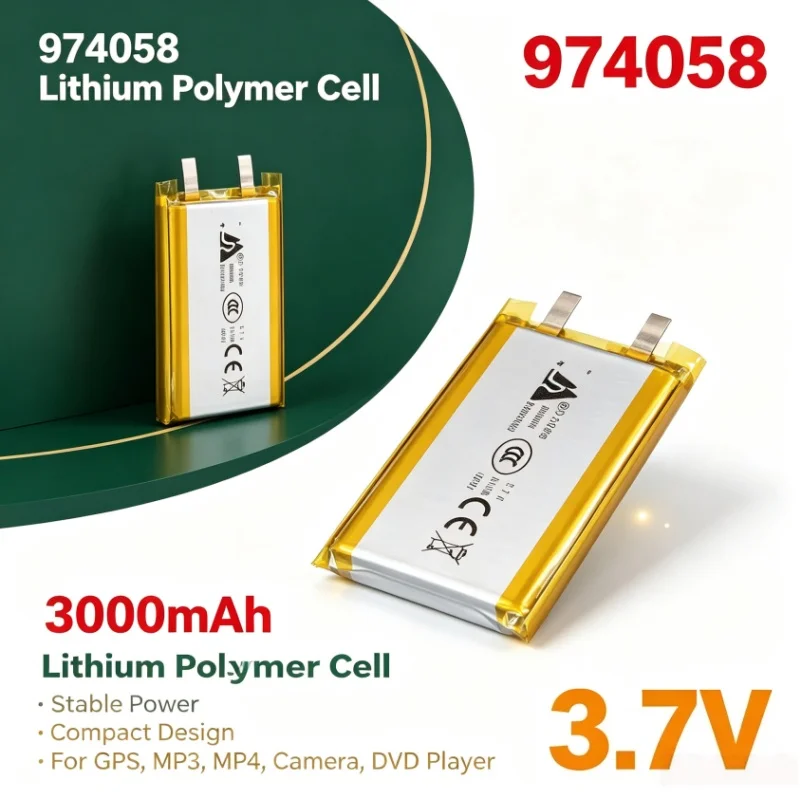 974058 3000mAh 3.7V Li‑Polymer Replacement Battery for GPS MP3 MP4 Camera DVD