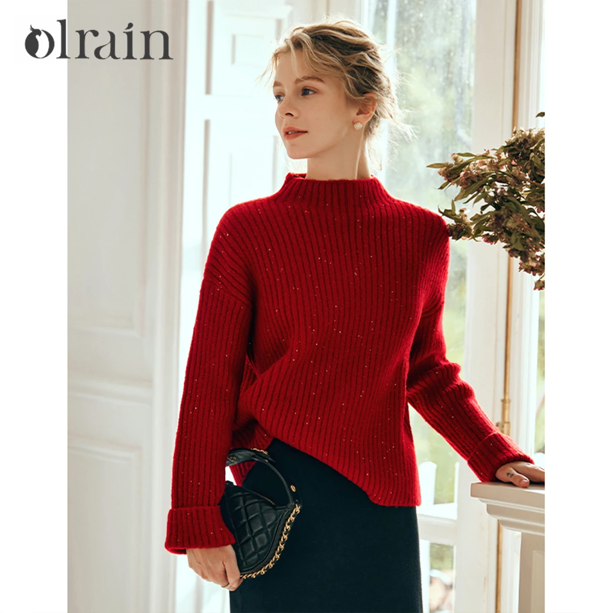 

OLrain Women 2026 New Autumn Winter Knit Pullovers Sweater Half High Neck Long Sleeve Loose Elegant Casual Tops O21DM55582