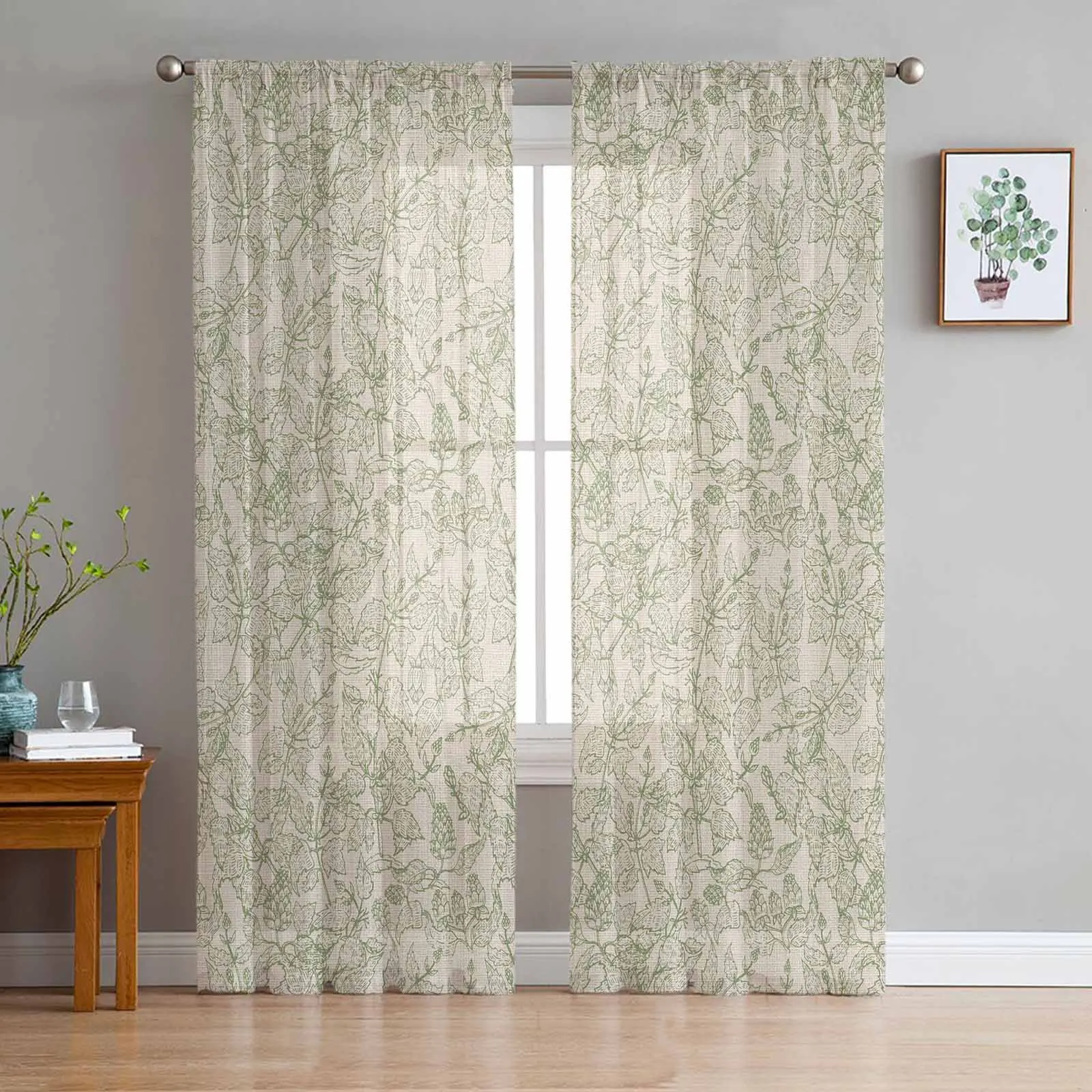 

Retro Wallpaper Plants And Flowers Sheer Curtains for Living Room Bedroom Window Treatment Kitchen Chiffon Curtain