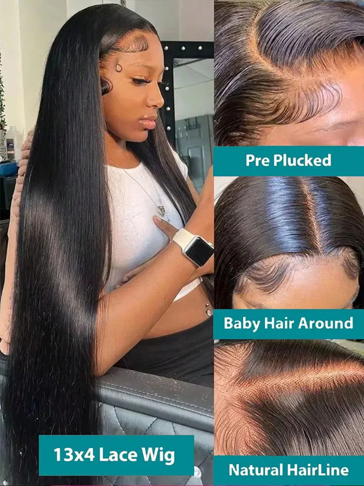 42 Inch 250% Density 13x4 13x6 Lace Frontal Wig For Black Women Brazilian Wigs Human Hair 5x5 gluess  wigs Bone Straight