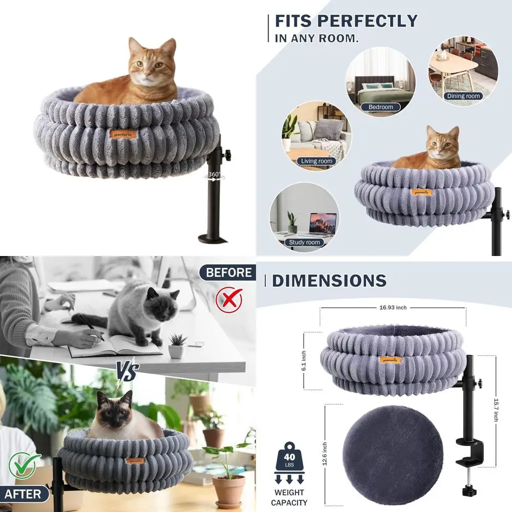 

Регулируемая по высоте настольная подставка для кошек, 360° ° Поворотное кресло, выдерживает 40 фунтов, уютное гнездышко для домашних кошек и офисных столов