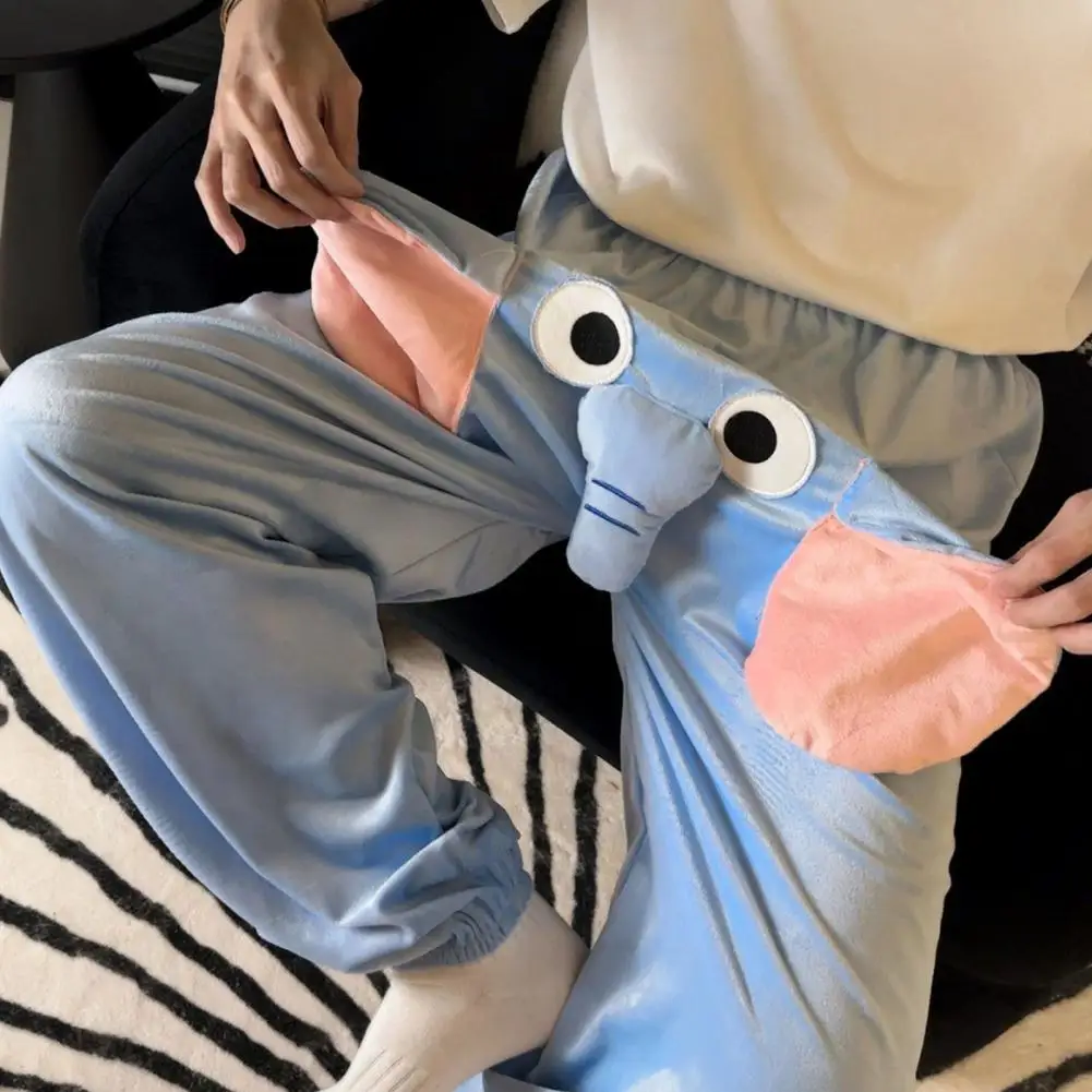 Lustige Persönlichkeit Hosen gemütliche Winter Elefant Cartoon Pyjama Hose für Paare dicke Plüsch warme Nachtwäsche Hose mit für lange