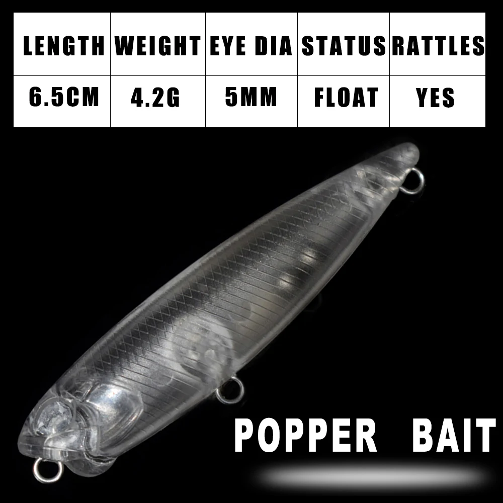 Dr.Holife 30PCS/LOT Mini Popper Blanks Float Unpainted Popper Bodies Lure 6.5CM 4.2G Artificial Hard Bait For DIY Fishing Lures