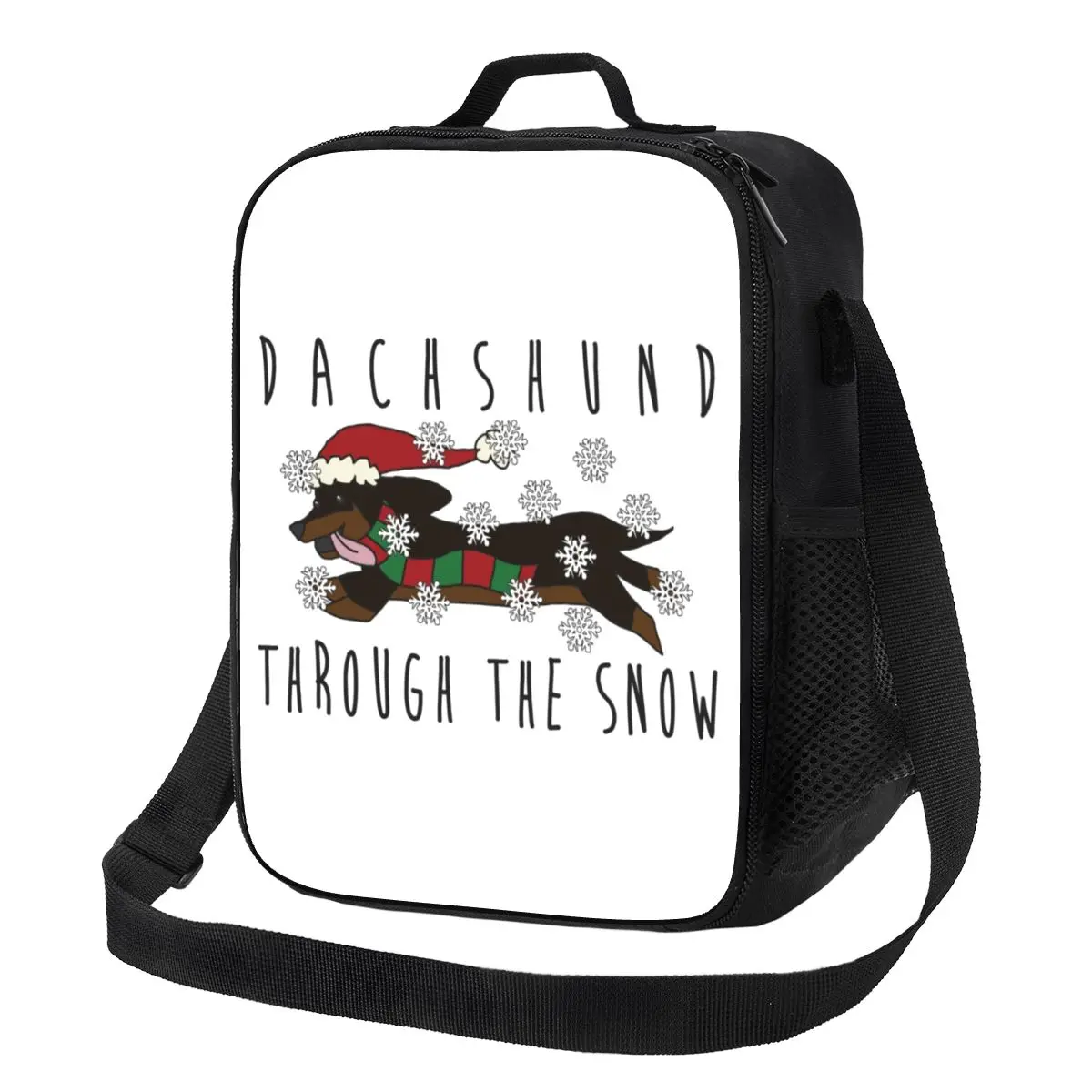 Christmas Dachshund Through The Snow Insulated Lunch Bags Sausage Dog Portable Cooler Thermal Food Lunch Box Work School Travel