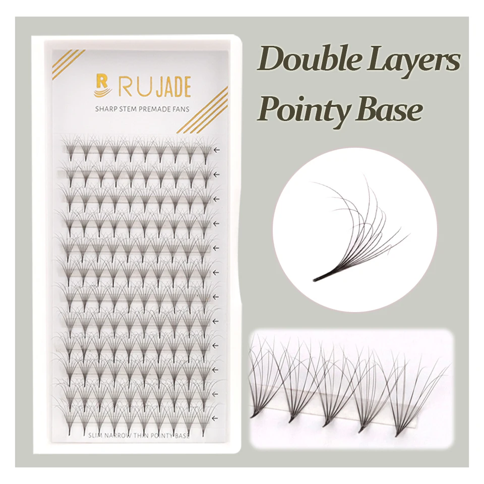 RUJADE New Arrival Double Layers Premade Fans Pointy Base Lashes Russian Volume Fans False Eyelash Extension Fluffy Makeup Cilio