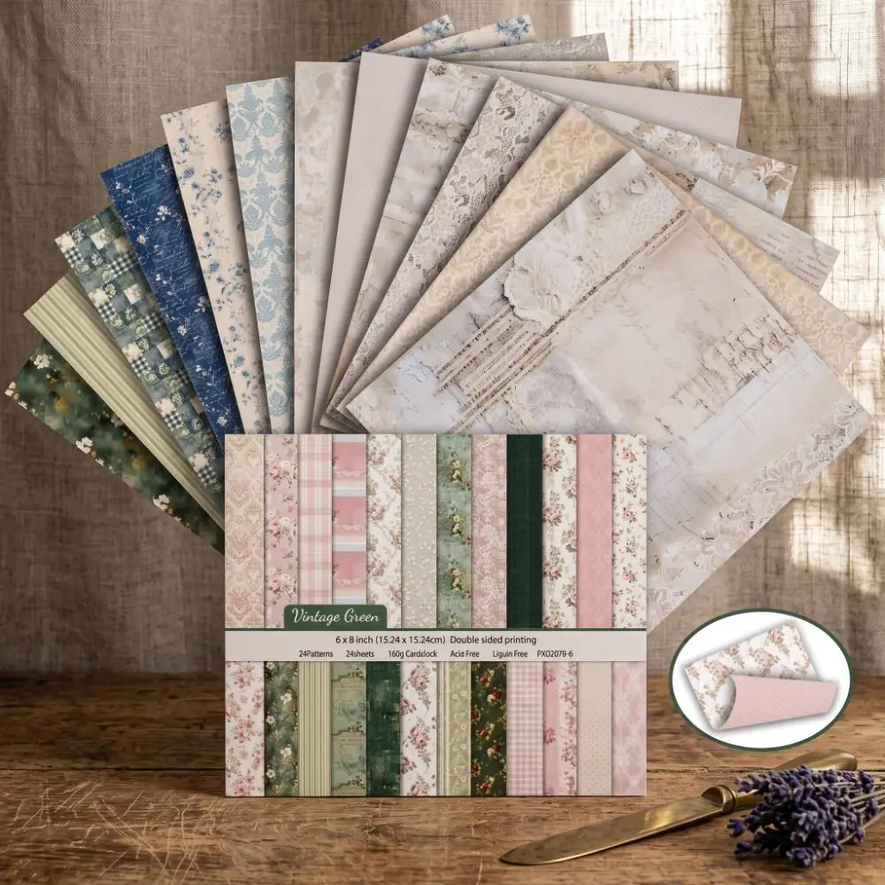 24Sheets 6 Inch Scrapbook Paper Floral Pattern Vintage Craft Paper Acid-Free Double Sided Decorative Paper Collage Making