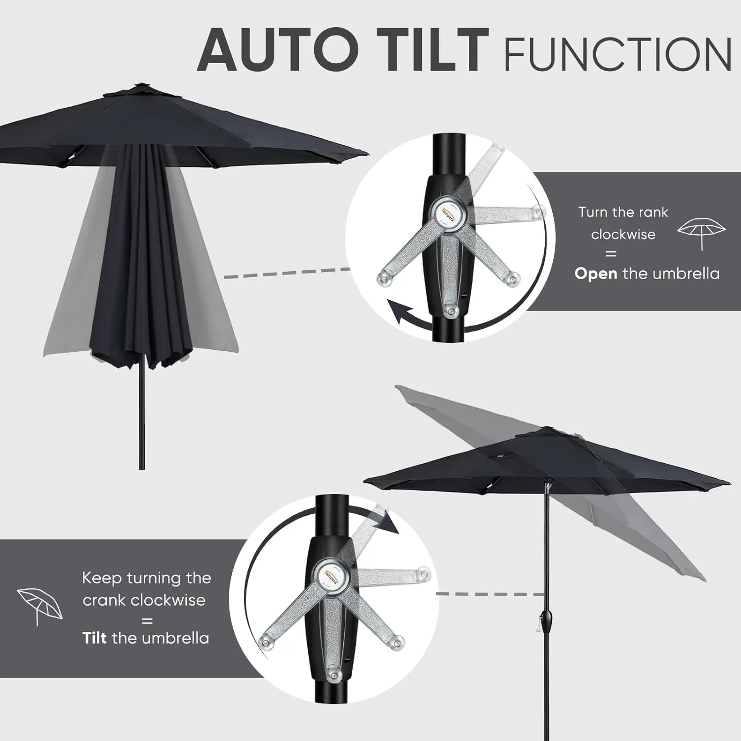 9ft Outdoor Table Umbrella with Auto Tilt and Crank,Large Sun Umbrella with Sturdy Pole&Fade resistant canopy,Easy to 10