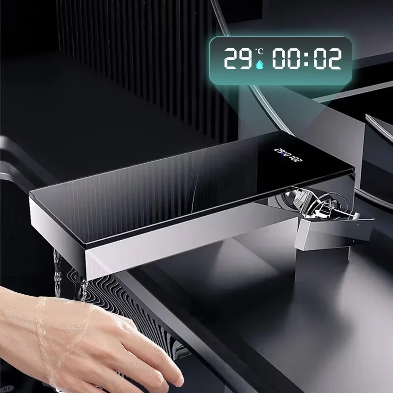 Digital Display Brass Mixer Tap Single Lever Waterfall Basin Faucet New Bathroom Sink Hot And Cold Faucet