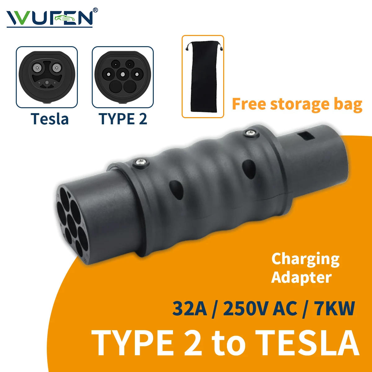 

Адаптер WUFEN Type2 к Tesla EV, разъем зарядного устройства для электромобиля для зарядного устройства 250 В, 7 кВт, 32 А, адаптер Type2 к электромобилю Tesla