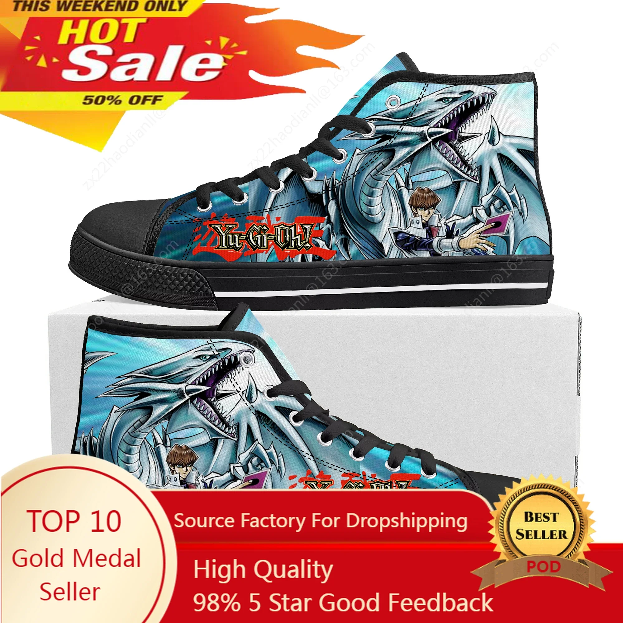

Anime Yu-Gi-Oh Seto Kaiba Blue Eyes White Dragon High Top Sneakers Mens Womens Canvas Sneaker Casual Couple Shoes Custom Shoe