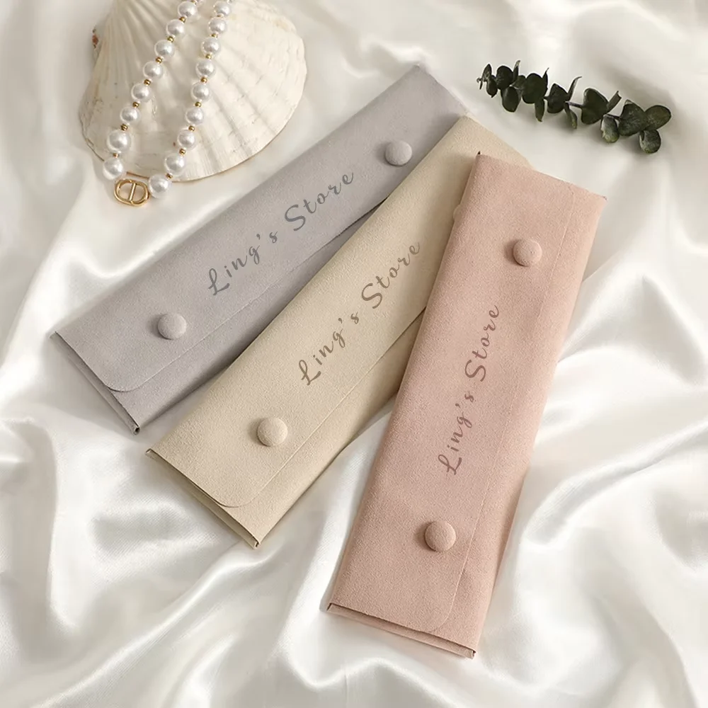 

Exquisite Personalized Logo 22x6.5cm Microfiber Fashion Jewelry Snap Bag Pearls Necklace Pendant Bracelet Pouch Gift Packaging