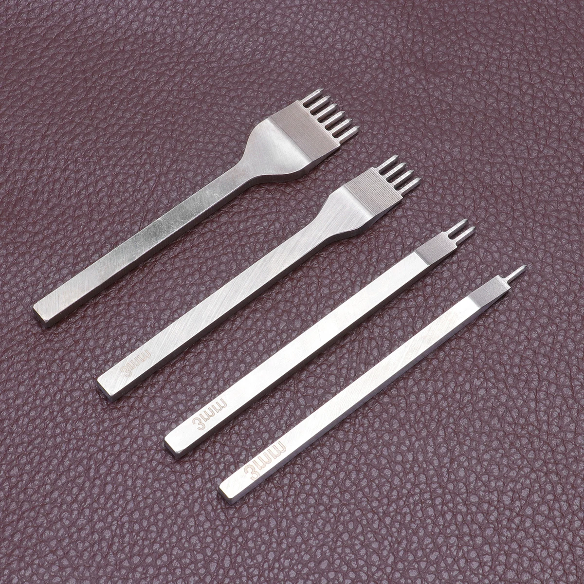 

4Pcs Hole Punch DIY Kit Premium White Steel Round Chisel Tool for Decoration and Sewing DIY Prong