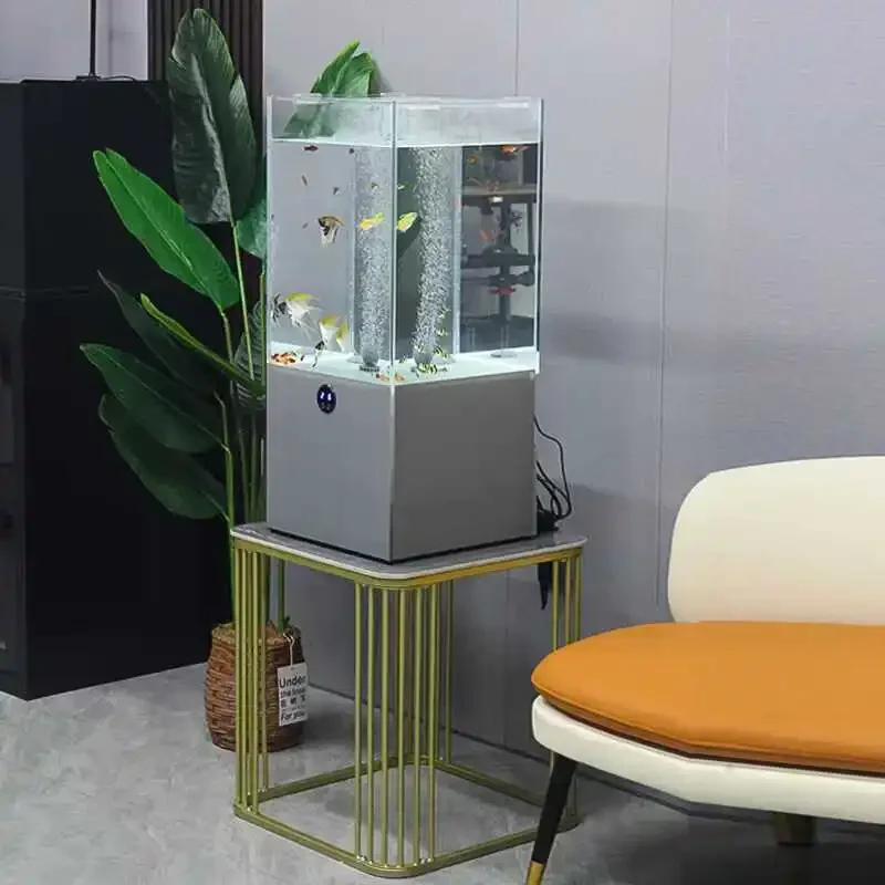 New fish tank living room desktop floor to ceiling household ultra white glass vertical square bottom filter