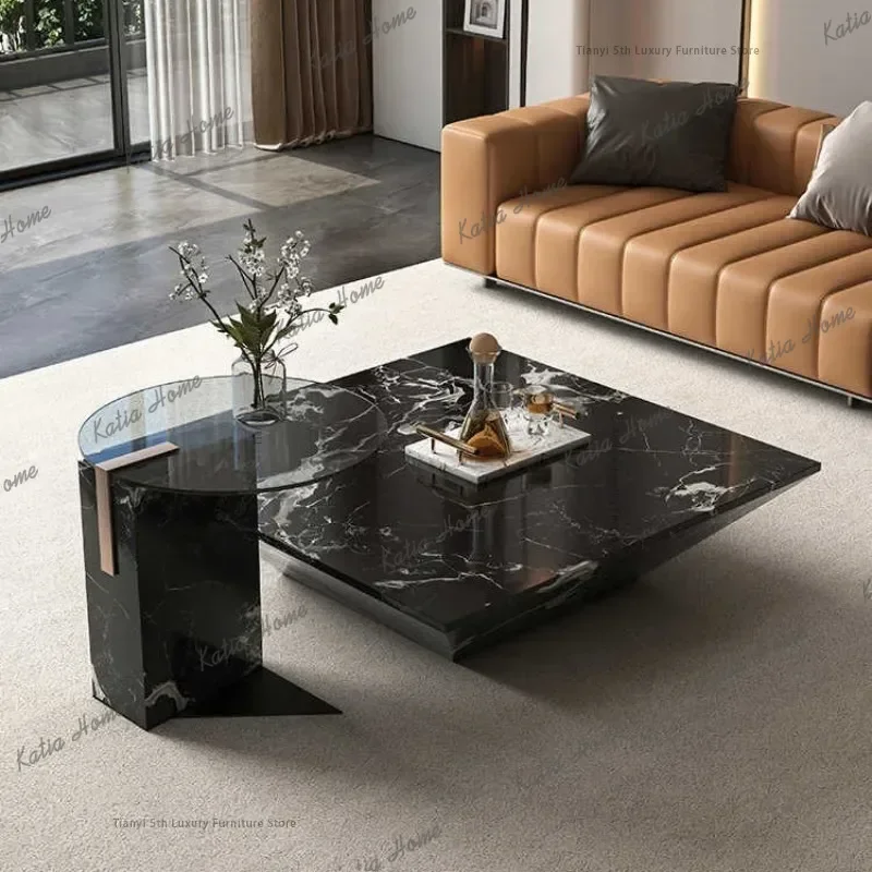 ld Nordic Luxury Marble Square Coffee Table Italian Minimalist Black Tempered Glass Living Room Furniture  T