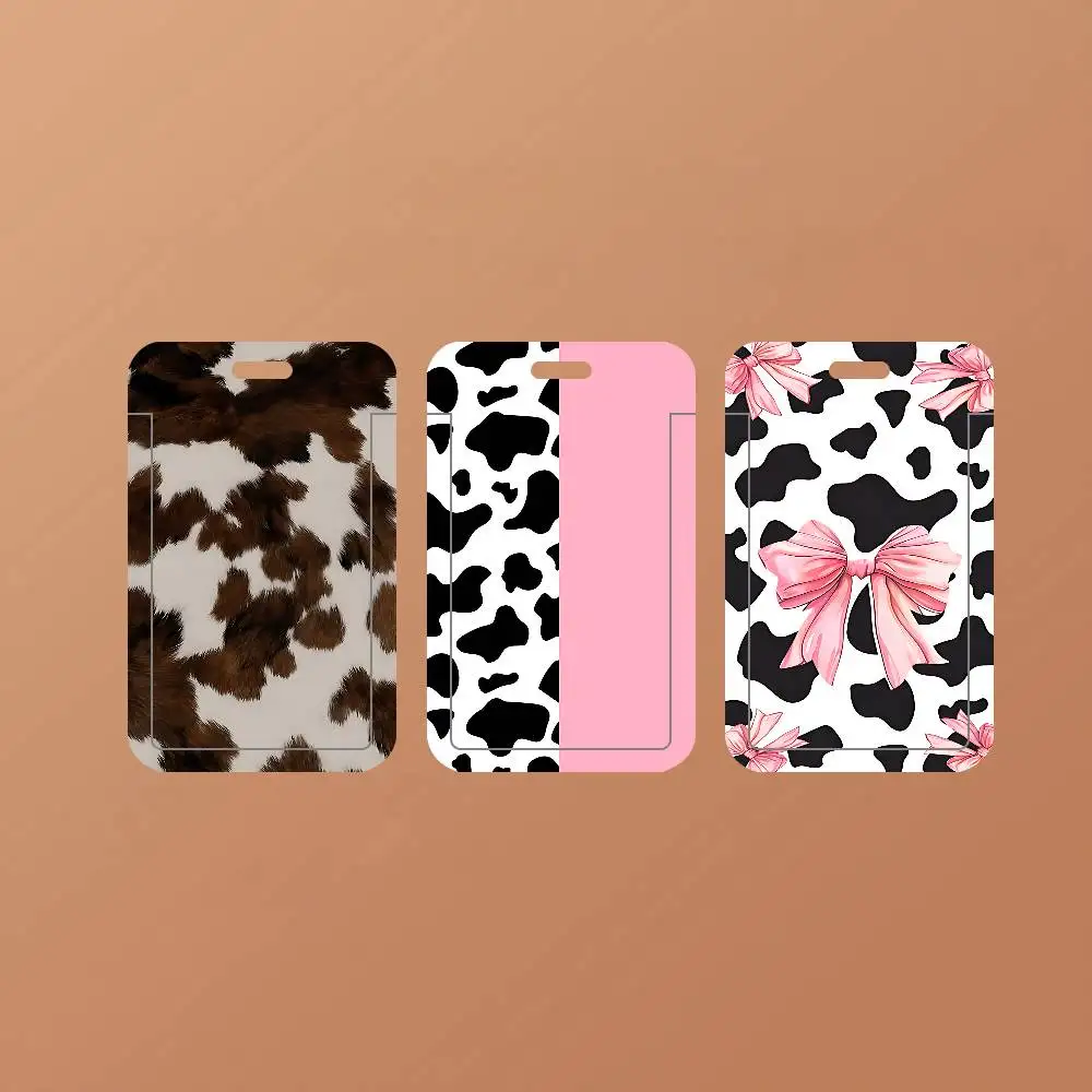 Cow Print ID Card Holder Cute Badge Holder PVC Card Cover With Clear Window For Student Office Bus Card