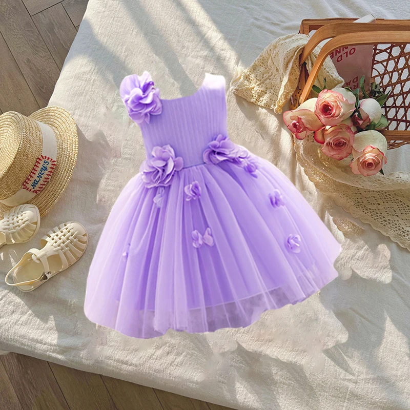 Toddler Flower Wedding Party Dress Girls 1st Birthday Tutu Gown Baby Lace Summer Daily Dresses Kids Holiday Christmas Csotumes