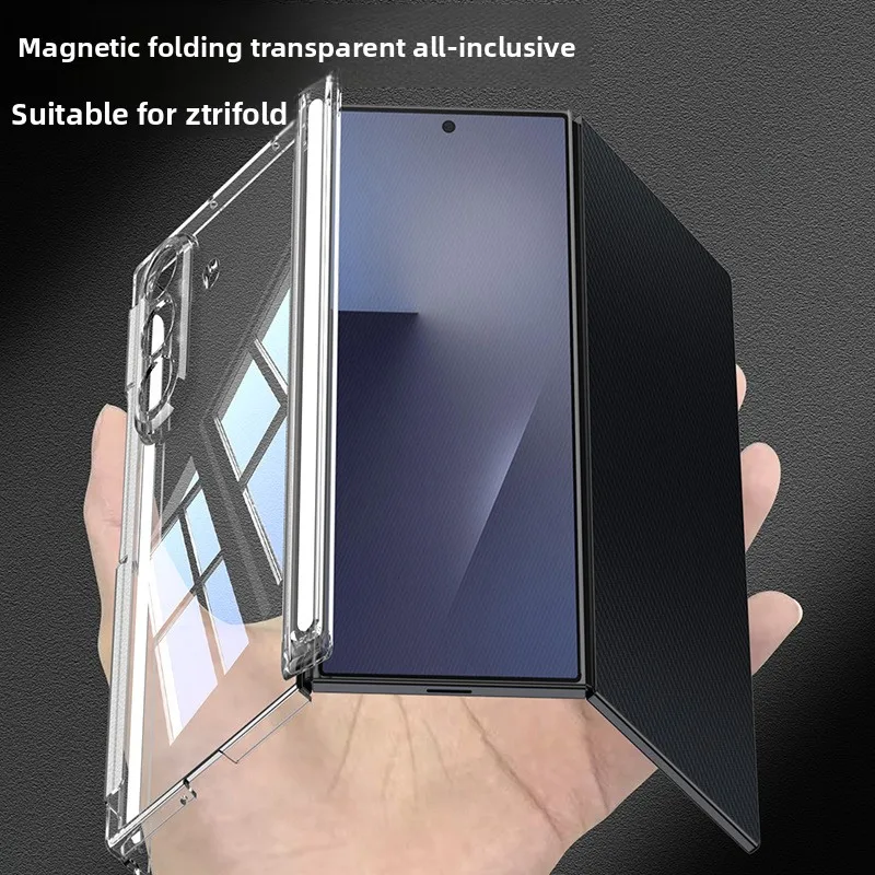 

Чехол для телефона Samsung Z Tri-Fold, новая подушка безопасности, прозрачный двойной шарнир, магнитный складной ZTri-Fold, полное покрытие, нескользящий, с защитой от падения
