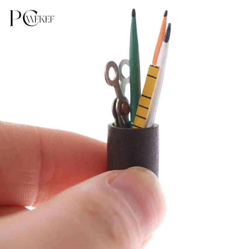 1:12 Dollhouse Miniature Pen Cup Holder with Pencil Ruler Scissor