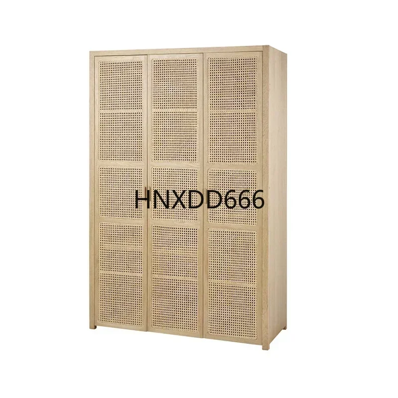 

American-Style Solid Wood Wardrobe Bedroom Rattan Storage Cabinet Simple Modern Breakfast Wardrobe French Retro Cabinet