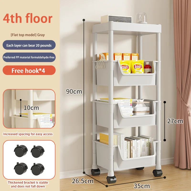 Trolley Bookshelf Portable Creative Kitchen Storage Rack Living Room Mobile Display Cabinet Corner Movable Bookshelf With Wheel