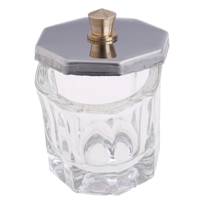 1XCosmetic Tools Dappen Dish aus achteckigem Glas mit Edelstahl-Metalldeckel