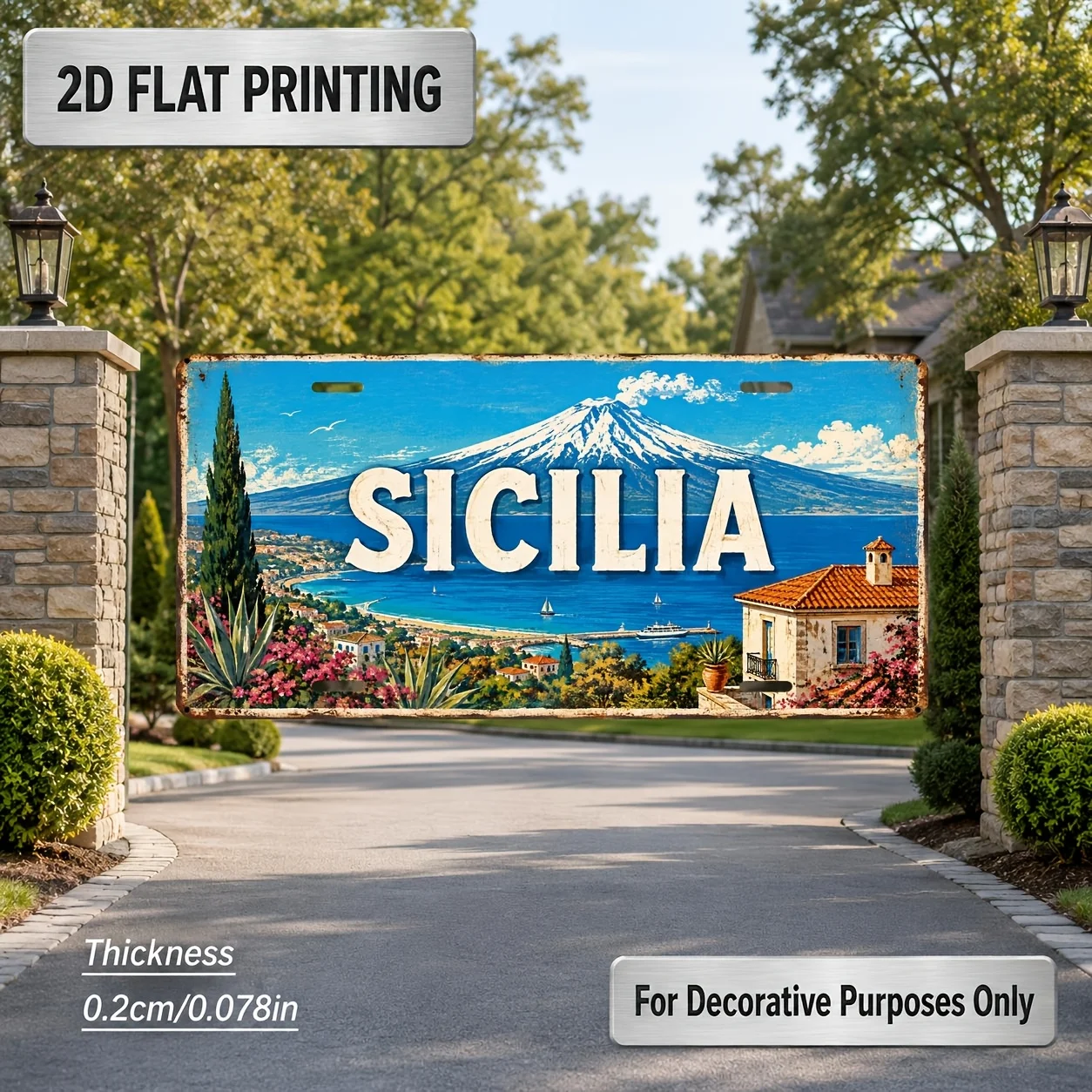 2D Flat, [2D Flat] 2D Flat, 1pc, Sicily-Themed Vintage Sign, for Decorative Use Solely, Decorative Plaque, Gift for Friends,
