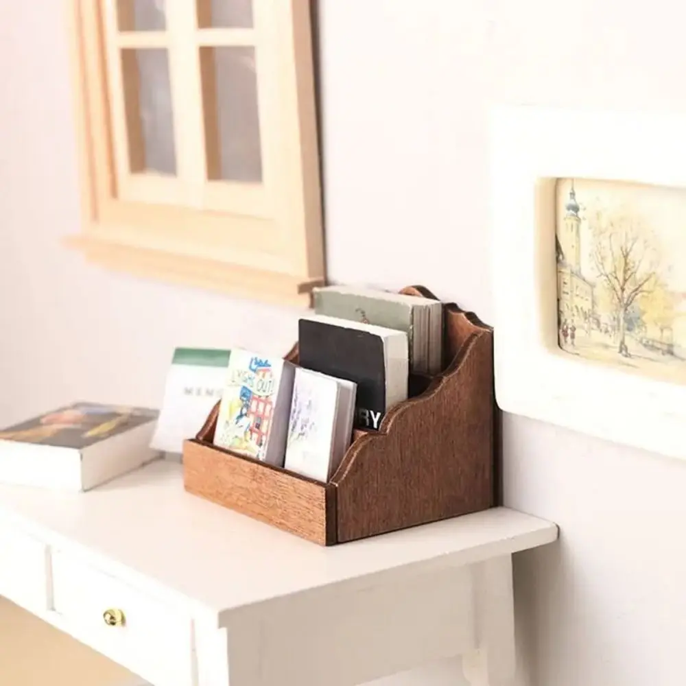 

Wooden Miniature Desktop Storage Rack Organizer Box Simulation Miniature Bookshelf Home Model Miniature Storage Rack