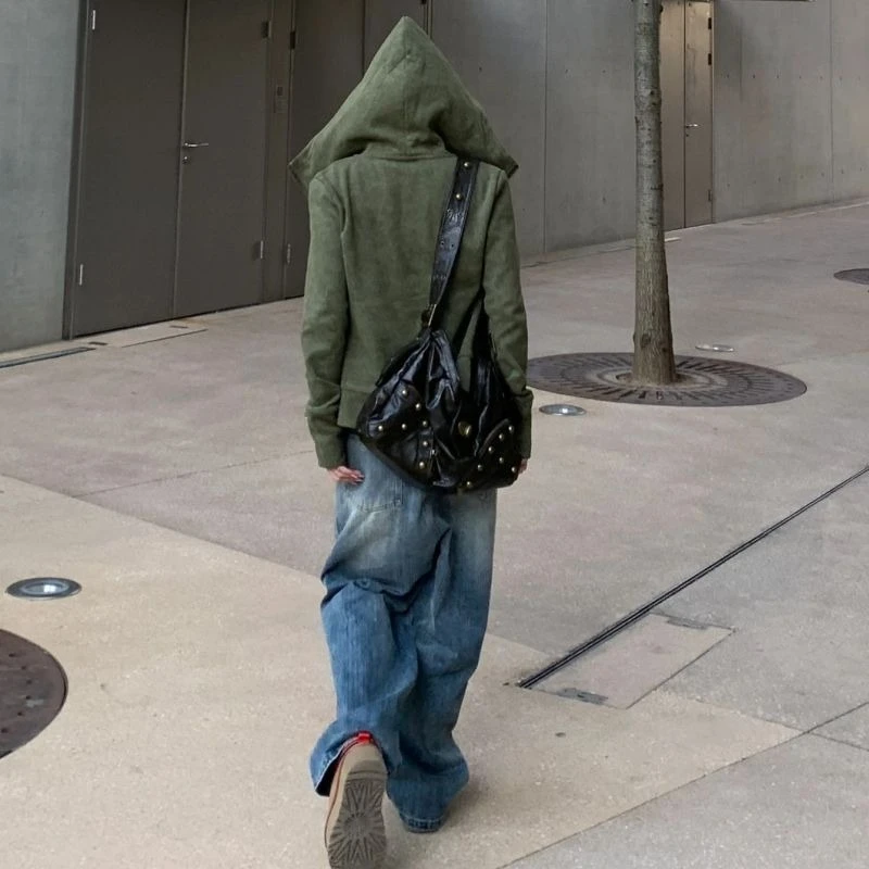 

Fashion Design Retro Hooded Cardigan Jacket Women's Spring Long Sleeve Zipper Jacket Top