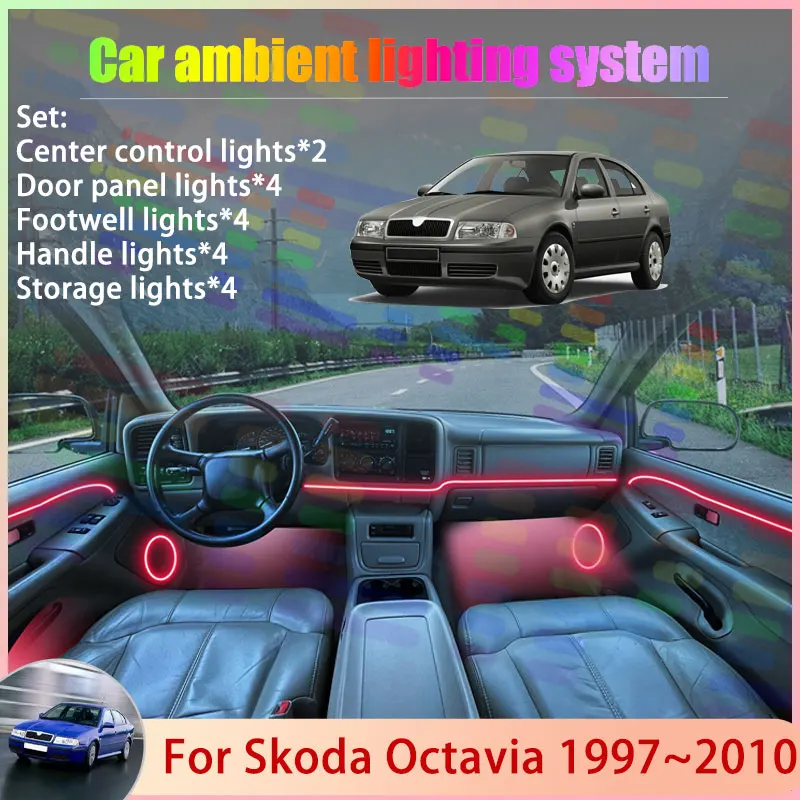 

For Skoda Octavia 1U 1997~2010 Tour Drive MK1 1th 2/18 in 1 Car Atmosphere Light Lamp RGB Shade Ensemble Streamer Atmosphere Set