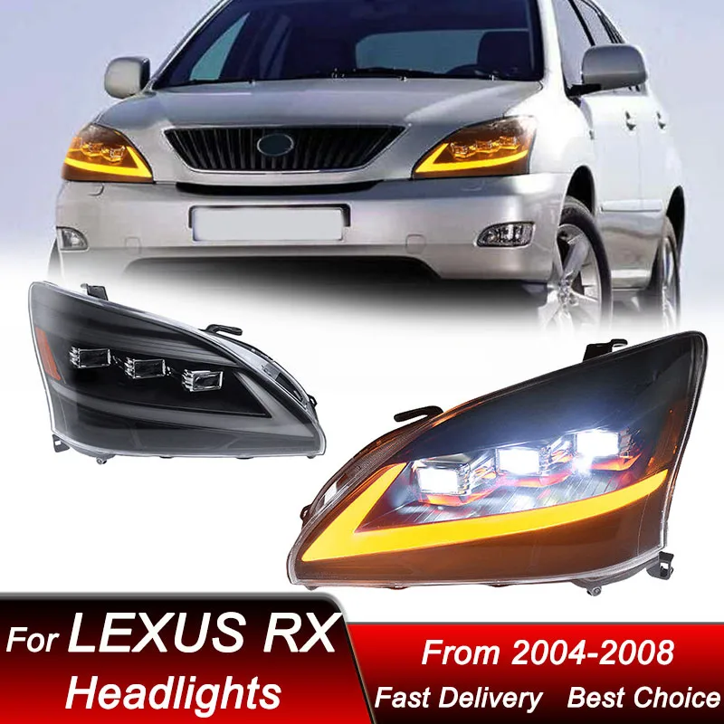 المصابيح الأمامية لتصفيف السيارة البوب لكزس RX RX350 2004-2008 مجموعة LED كاملة جديدة ترقية عالية التكوين ملحقات عدسة العرض