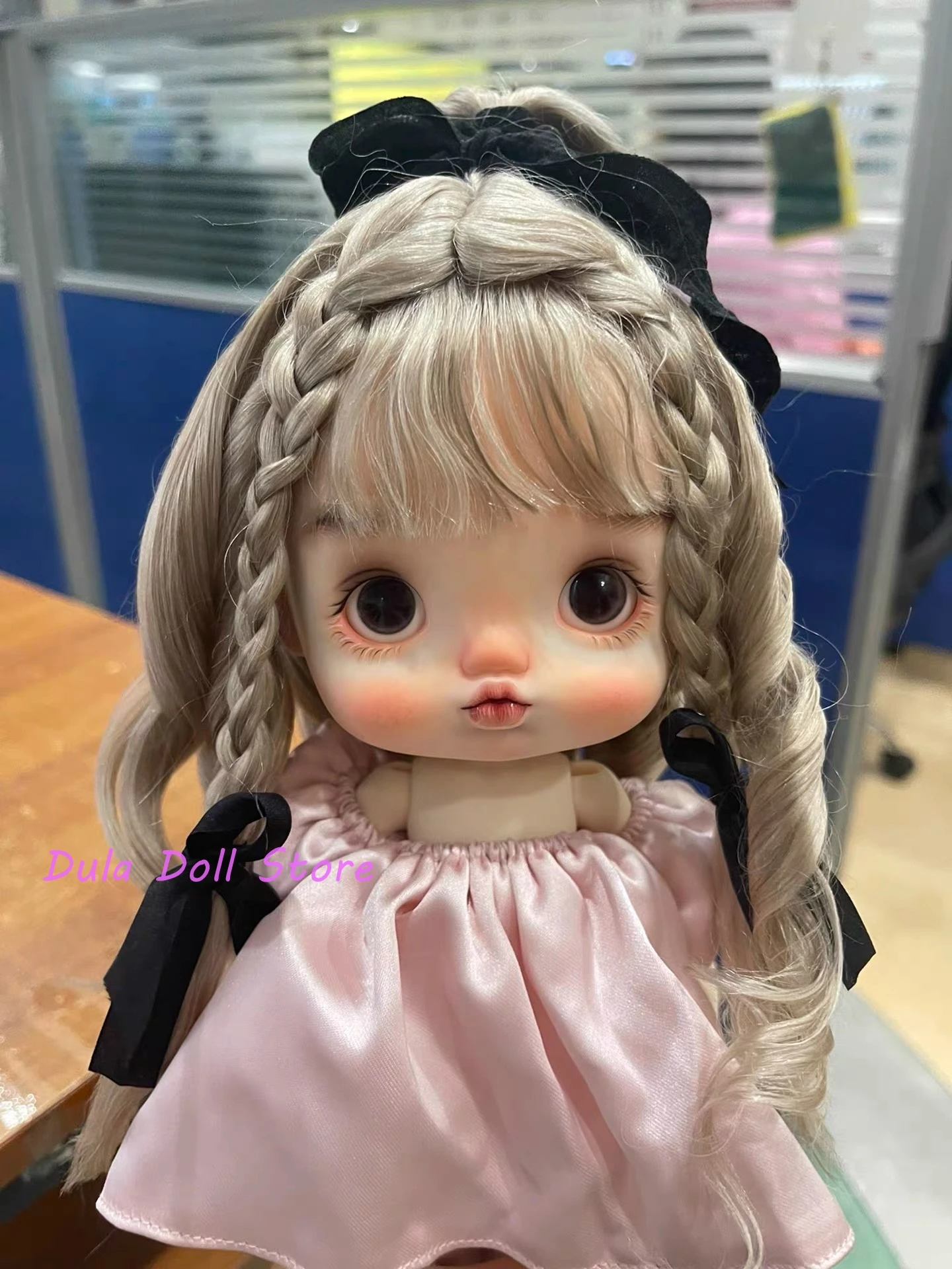 Dula Doll Wigs for Blythe Qbaby natural Mohair  braids hair Wave rolls hard seams for 9-10 inch head