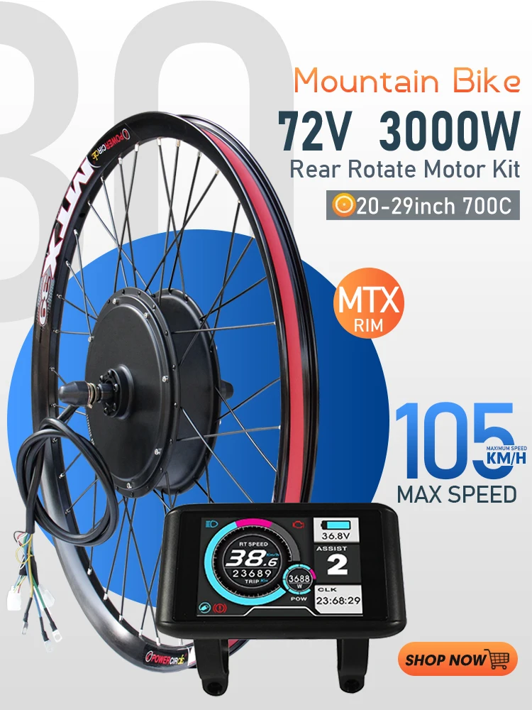 AliExpress KUNTENG E-BIKE MTX Electric Bike Conversion Kit 72V 3000W Brushless Rear Hub Motor Wheel with UKC1 Display for 20-29inch E-Bike Conversion Kit