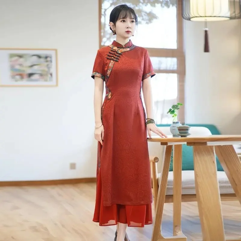 2024 Spring/Summer Female New Audrey New Chinese Style Improved Qipao Women's Waist Reduction and Slimming Daily High end Dress