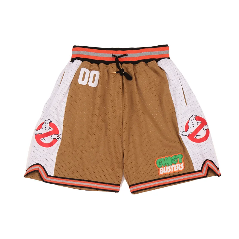 Basketball shorts GHOST BUSTERS Four pockets Sewing embroidery outdoor sport Beach pants ventilation Brown