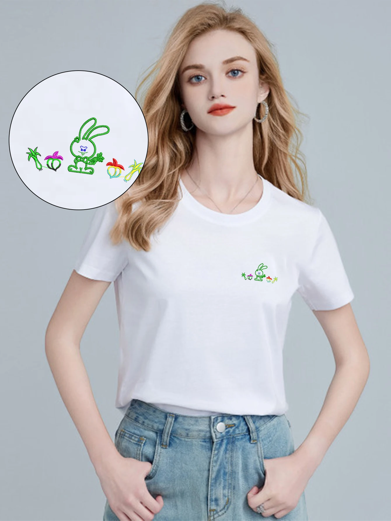 

Bunny Bites Men & Women Bunny Food Embroidered T-Shirt – Soft Cotton T-Shirts with Luxury Embroidery for Casual Weekends