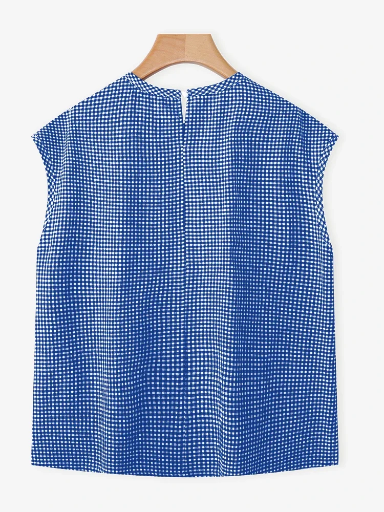 ZANZEA 여성 체크무늬 블라우스 여름 셔츠 2025 패션 민소매 탑 튜닉 라운드 넥 체크 프린트 우아한 작업복 블라우스 티셔츠