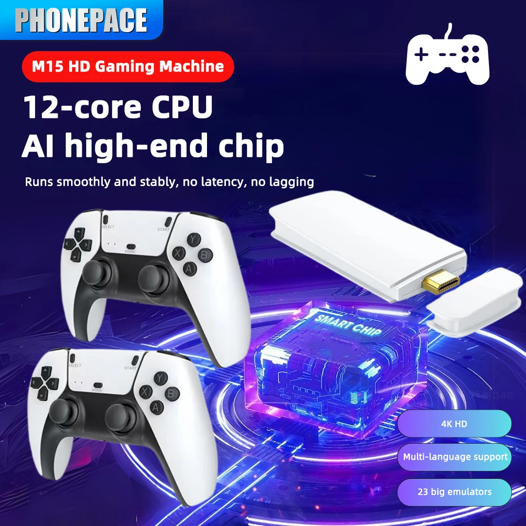 

M15 Video Game Stick 4K 64G 20000+ Retro Games Handheld Video Game Console Wireless Gamepads HD Gaming Consola 20+ Simulators