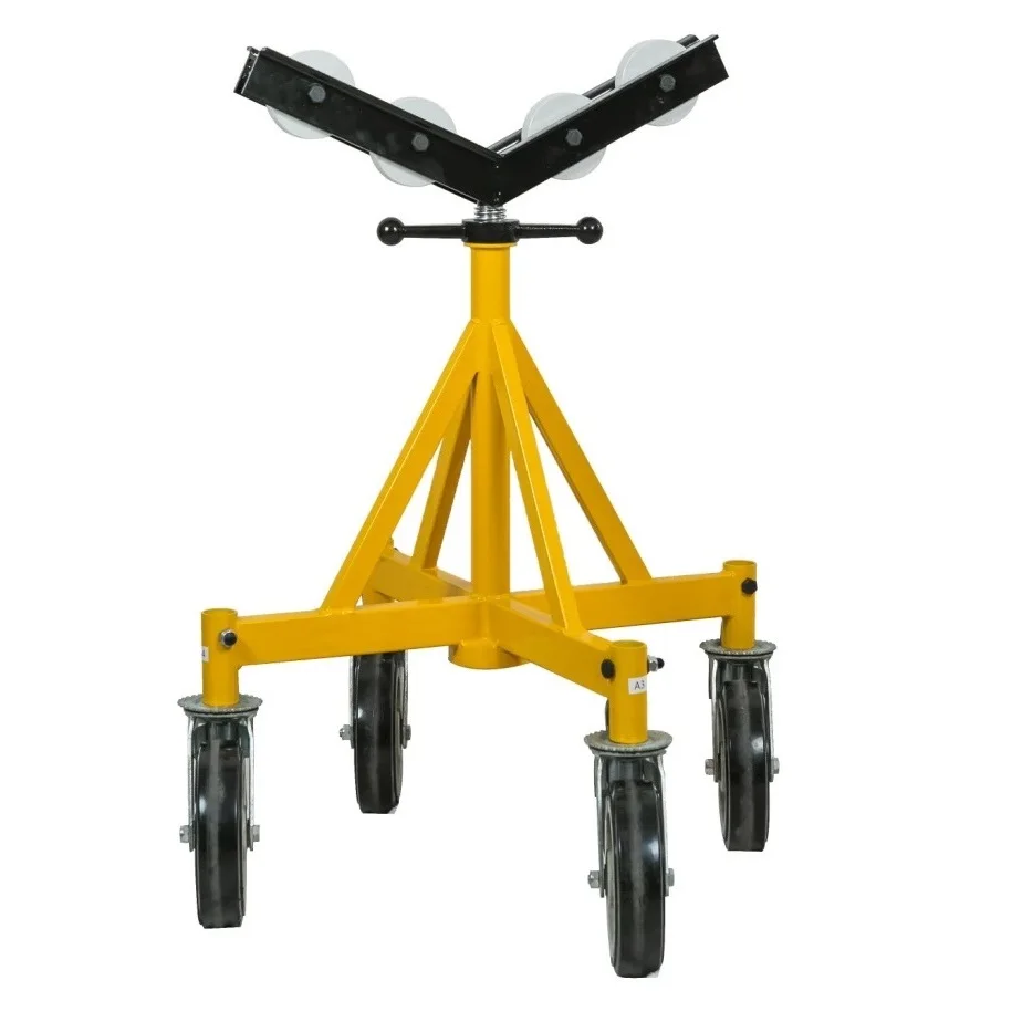 Folding roller head pipe holding jack stands pipe stand support for welding or processing pipes with 4 casters