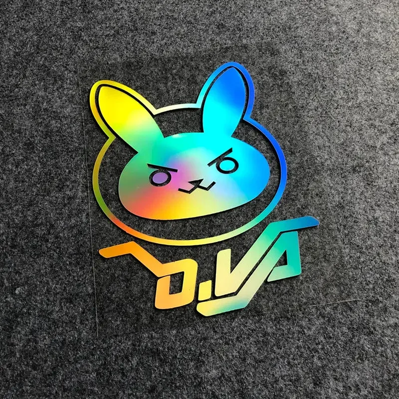 12cm X 8cm Overwatch Dva Logo Kawaii Rabbit Laser Reflective Stationery Sticker Video Game Premium Office & School Supplies Toys