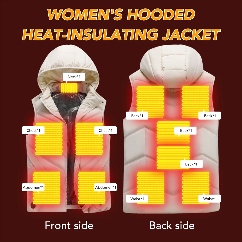 Couple Style 11 Areas Winter Constant Temperature Heating Vest Women Hooded Cold-Proof Thermal Vest USB Electric Heating Clothes