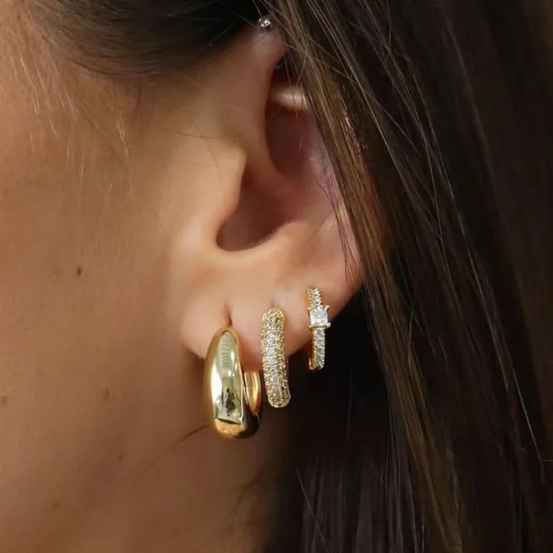 3 Pcs/set CZ Zircon Hoop Earrings Set for Women Gilrs Dainty14K Gold Plated Lightweight Stackable Piercing Earrings Jewelry Gift