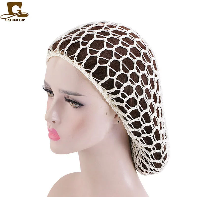 Women Hair Snood Wide Band Mesh Snood Hair Lady Turban Hair Accessories Women Soft Rayon Crochet Hairnet Oversize Knit Hat Cap