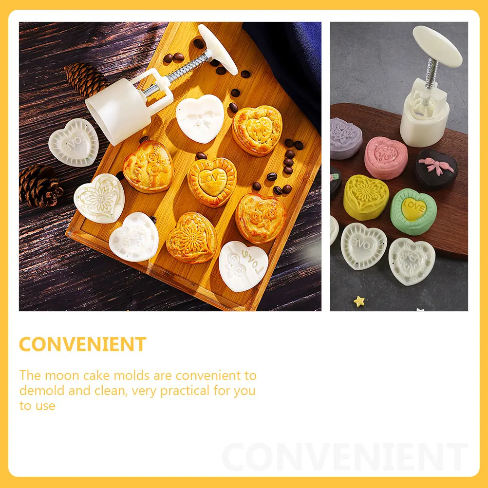 

1set Love Heart Mooncake Molds ABS Material Valentine Dessert Cookie Stamps Home Baking Tools Kitchen Utensil Pastries Making