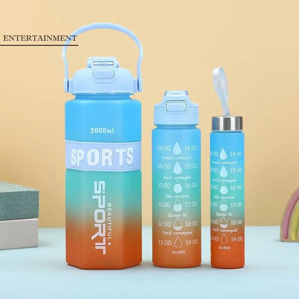 Three Piece Set Sports Water Bottle Set Large Capacity Frosted Leak Proof Colorful Cup with Straw Hexagon Fitness Sports Kettle