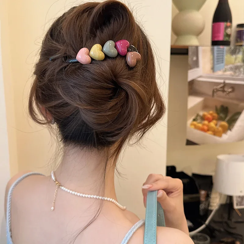 

Rainbow round beads twist clip one-word hairpin woman's back head hair disc grab clip hair accessories fashion hairpin headgear