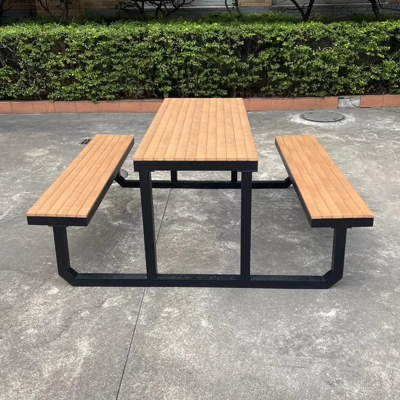 for Outdoor Plastic Wood Table and Chair Set Commercial Courtyard BBQ Park Simple Preservative Wood Food Street One-piece
